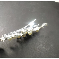 Hair Barrette Clip Silver Tone Faux Pearls Rhinestone Large Classic Feminine…