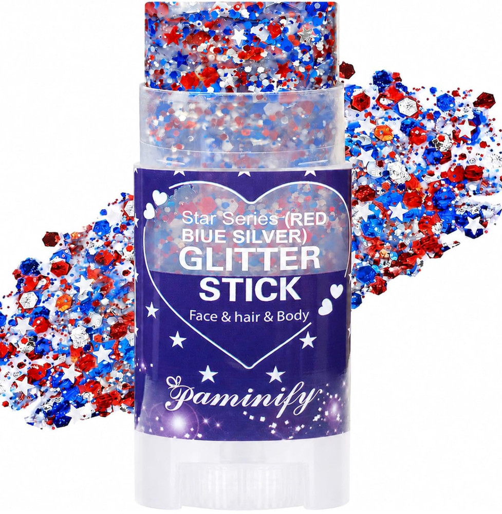 Red White Blue Hair Glitter Stick 4th of July Patriotic America Flag Star Face