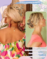 4 PCS Bow Hair 1 Count (Pack of 4), Black+Light Brown+Off-White+Dark Brown