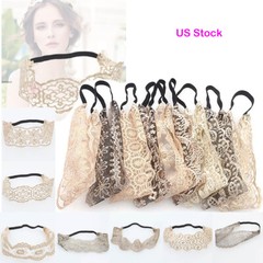 US 7~14Pcs Women Lace Headband Stretch Hairband Elegant Wide Headwrap Turban