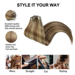 Clip in Hair Extensions Real Human Hair Chestnut Brown to Golden Blonde 18 inch