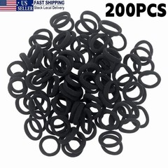 200 PCS Black Color Nylon Small Hair Ties Seamless Colorful Ponytail Holder US