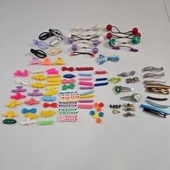 Vintage 80s 90s Huge Hair Barrettes Ties & Clips Mixed Lot Plastic & Metal Girls