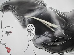 White with Hint of Gray Lines Silk Kimono Long Hair Clip 130mm (5 1/8 inch)