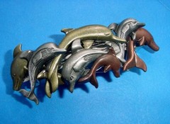 ** Beautiful Retro Colorful Dolphins Metal Hair Barrette **