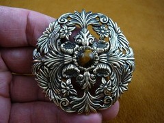 (CB-FLO-9) FLOWER brown Tiger’s eye gemstone Barrettes French barrette brass