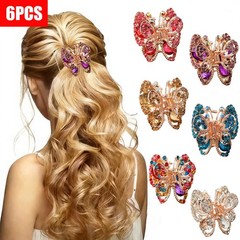 6Pcs Delicate Hollow Rhinestone Butterfly Hair Claw Clips for Daily Wear