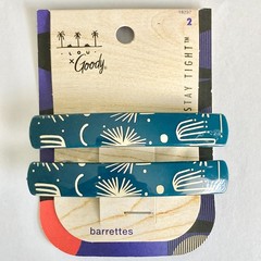 Stay Tight French Barrette Set of 2 Blue Beige Acrylic 3.5″ Long Hair Pop Art