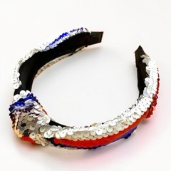 Patriotic Headbands 4th of July Red White Blue Fleur De Lis Sequin Feather NWOT