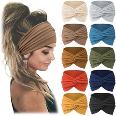 Women Headbands 10 Pcs Wide Hair Wrap Turban Sports Non-slip Stretch Large Hair