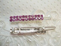 Double Row Pink Swarovski element crystals side clip style barrette pair NEW