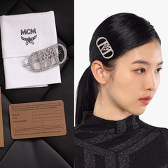 NEW $230 MCM Silver Tone Duralumin LOGO Swarovski Pave Crystal HAIR PIN BARRETTE