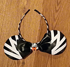 Minnie Mouse Zebra Animal Print Bow Headband Lightweight Fabric Black White