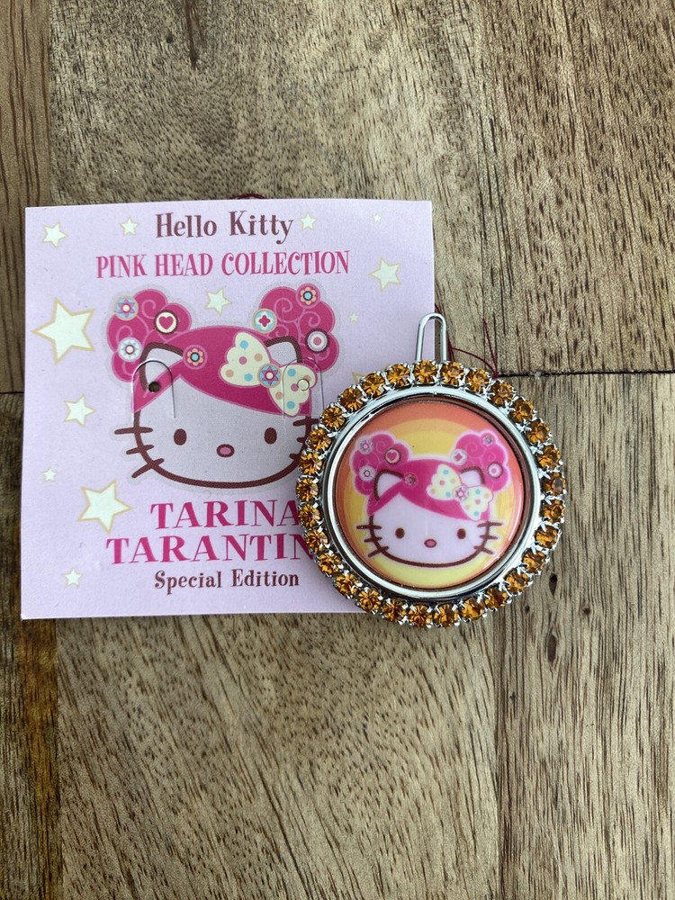 TARINA TARANTINO HELLO KITTY PINK HEAD AFRO SWAROVSKI HAIR CLIP PIN BARRETTE NEW
