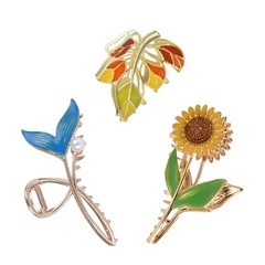 Yonchic 3-Piece Flower Metal Hair 3 Count (Pack of 1), Yellow, Blue, Green