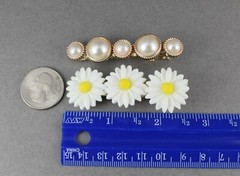 daisy flower faux pearl 2.5″ wide barrette alligator hair clip set of 2