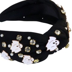 Halloween Ghost Rhinestone Pearl Black White Spooky Season Glam Headband