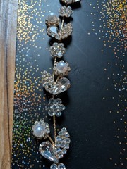 Lux Accessories Bridal Prom Hair Clip Gold Pearl Diamond Flower 2 Pins 12″ Stran