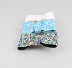 small glitter bow set barrette hair clip 1 5/8″ wide White Turquoise Multi Color