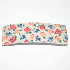 Barrette Metal Hair Clip Blue Yellow Rose Retro Fabric Pattern Made in France