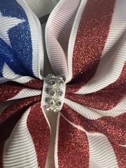 Patriotic American Flag Hair Bow Ponytail Holder Red White Blue 2 Pack Glitter