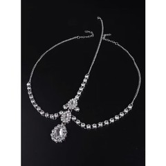 Crystal Bridal Headpiece – Silver Clear Rhinestone Forehead Chain