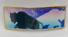 RARE Vtg WESTERN BUFFALO Concho Enamel Turquoise Tone Hair Clip Barrette FRANCE