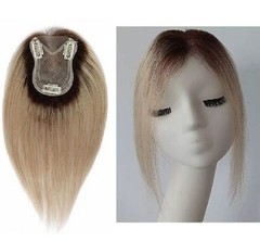 3″x4.3″ Hand Tied Brown Ombre Blonde 100% Human Hair Topper Clip in 11″, T4/613#