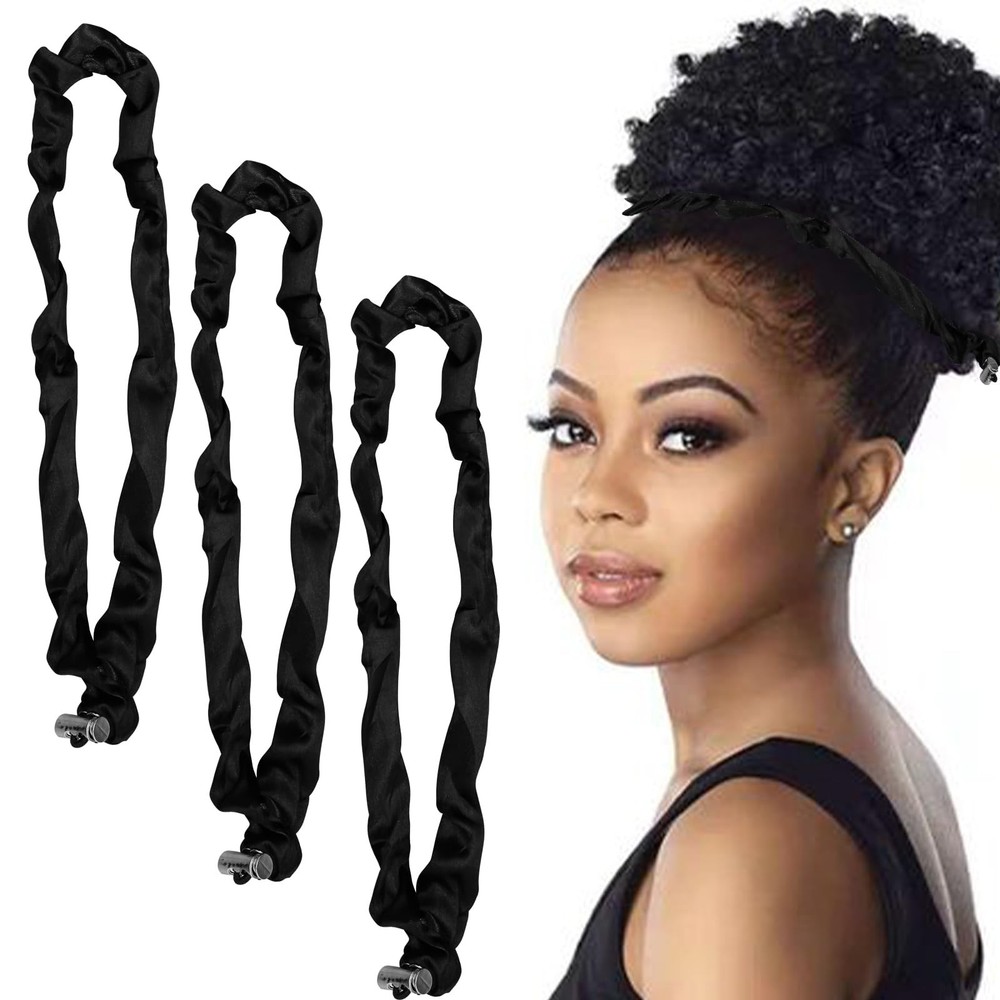 3Pcs Silk Scrunchies: Adjustable Slip Black Satin 1 Count (Pack of 3),