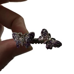 Vtg 9 Decorative Metal Hair Clips & Pins Floral Butterflies Enamel Glitter Glass