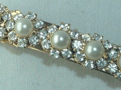 RHINESTONE & FAUX PEARL FLOWER HAIR BARRETTE HAIR ACCESSORY