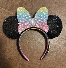 Disney Parks Minnie Mouse Ears Sequined Headband, Black Ears Multicolor Bow