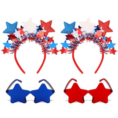 Patriotic Star Headband with Tinsel & Star Sunglasses – Red White Blue Accessori