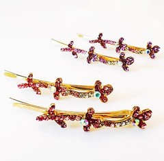 USA SELLER Bobby Pin Rhinestone Crystal Hair Clip Hairpin Leaf Gold Purple H41
