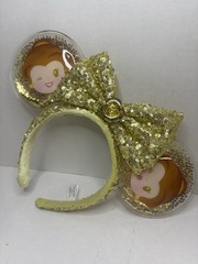 Official Disney Belle Emoji Gold Sequin Mouse Ears Headband w/ Bow