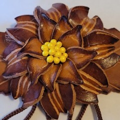 Leather Barrette Hair Clip & Wood Stick Ponytail Holder Flower Boho Pony