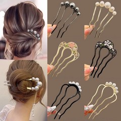 Metal U-Shaped Hair Sticks Combs Pearl Tassel Hair Fork Hair Clip Hairpins Women