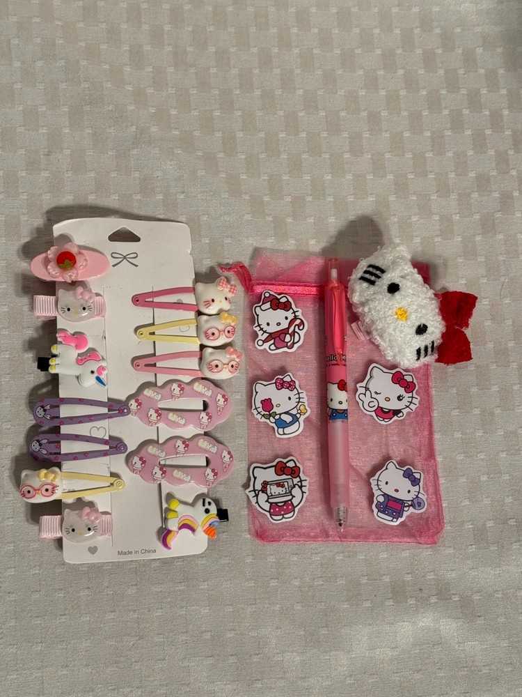 Kawaii Hello Kitty Hair Clips For All Hair Types Anime Pen Stickers Gift Pack