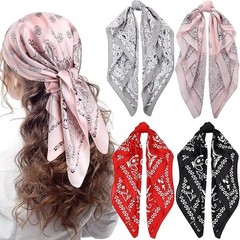 4 Pcs 27” Square Satin Bandanas for Women, Paisley Head Scarves Neck Hair Wrap
