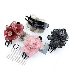 1 Count (Pack of 4), champagne, pink, wine red, black flower plastic hair clips