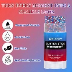 MEICOLY 4th of July Hair Glitter Stick,Red White Blue Face Glitter Stick with St
