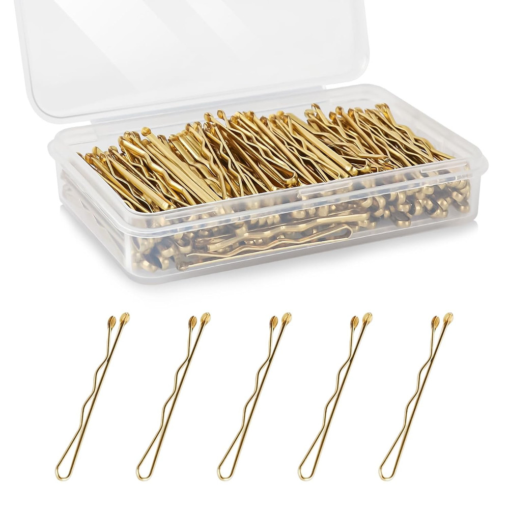 Gold Mini Bobby Pins, 150 Count with Storage Box for All Hair Types