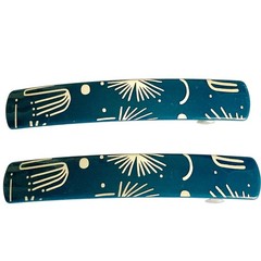 Stay Tight French Barrette Set of 2 Blue Beige Acrylic 3.5″ Long Hair Pop Art