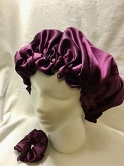 100% Mulberry Silk Hair Bonnet in Burgandy + Free Hair Scrunchie