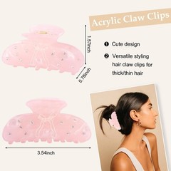 Vovii 2Pcs Pink Bow Claw Clips for Women, Cute Stylish Acrylic Hair