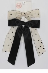 Wonder Nation 2pc Girls Bow Hair Clips Black & White Heart Print Polyester