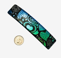 Dichroic Fused Glass Hair Barrette Handmade by Janet Wolery – 4” – GREEN HEARTS