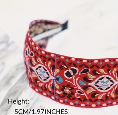Red Floral Embroidered Ribbon Headband Bohemian Festival Hair Accessory