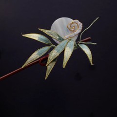 Chinese Ancient Silk Flower Hairpin Bamboo Hairpin Hanfu Handmade Accessory