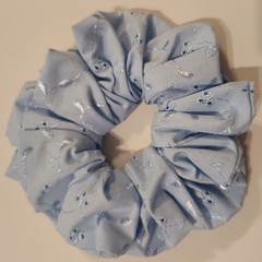 Extra Large Hair Scrunchies On Baby Blue Floral Broderie Cotton Handmade